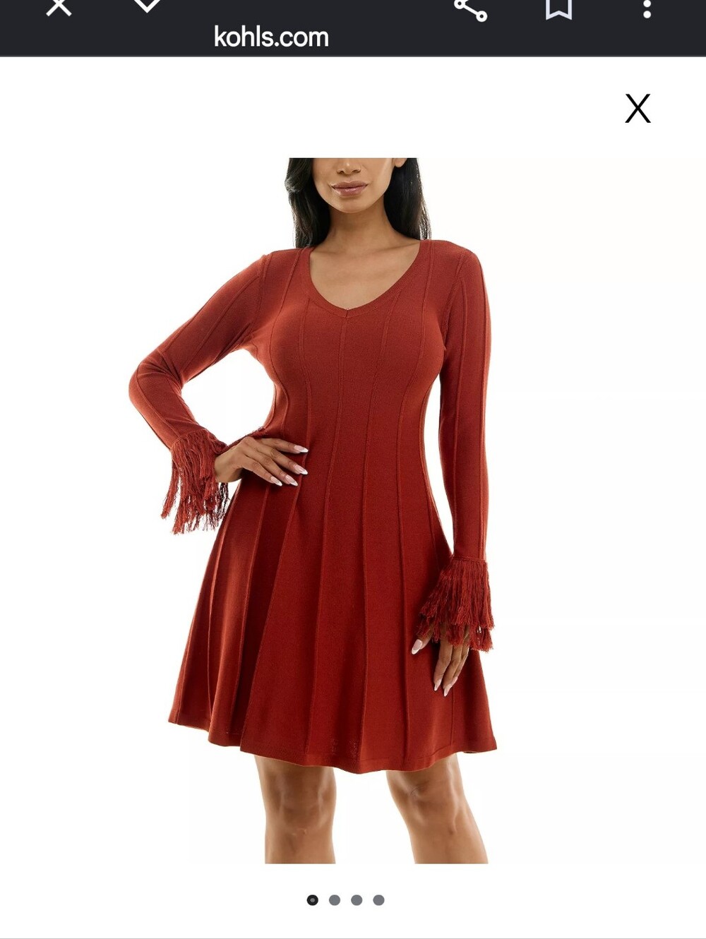 Nina Leonard Rust Knit Fit-and-Flare Dress with Fringe Sleeves - Picture 9 of 9